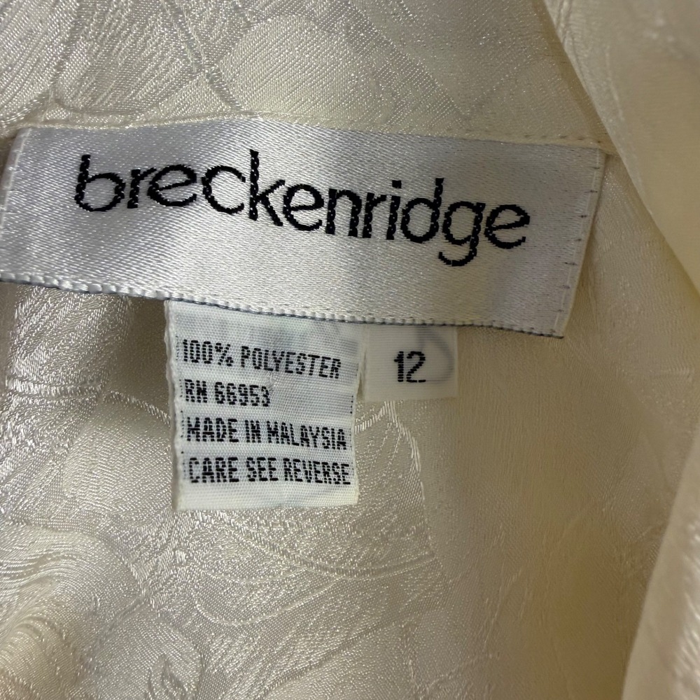 Breckenridge Horse Print Tie Neck Blouse Womens Size 12 Ivory Satin Jacquard Equ - Picture 3 of 9